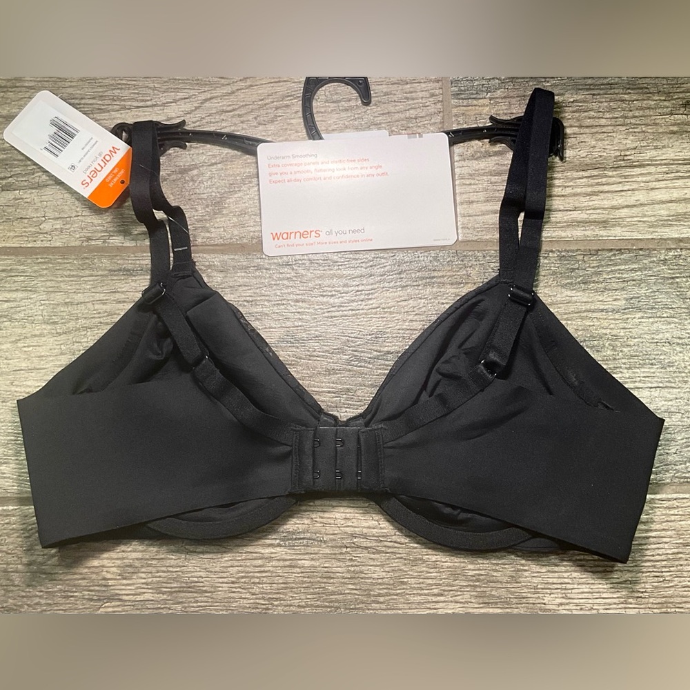 New Warners Blissful Benefits Underarm Smoothing T-Shirt Bra 36C Black - Picture 2 of 2